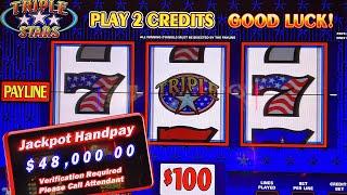 TRIPLE STARS SLOT MACHINE BIGGEST JACKPOT WIN OF ALL TIME  HIGH LIMIT HANDPAYS