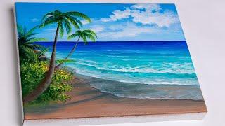 Beach Painting  Seascape Painting  Acrylic Painting Tutorial for Beginners