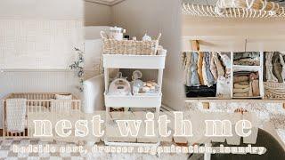 NEST WITH ME  bedside cart dresser organization baby laundry neutral baby haul