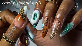 Earthy Almond Nails🪴 long-lasting extensions + gorgeous nail art