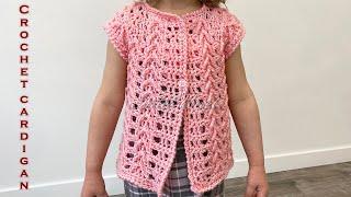 Crochet button-up jacket cardigan for a girl