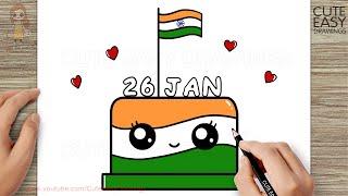 How to Draw Republic Day Cute Cake  How to Draw 26 January Cake Easy