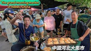 Hebei China lively morning market street food4k