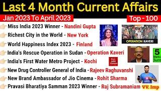 Last 4 Month Current Affairs 2023  January To April 2023  Most Importrant Current Affairs 2023