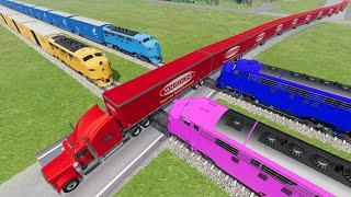 Long Giant Truck Accidents on Rail and Train is Coming #96  BeamNG Drive