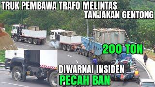 Terjadi Insiden Ban Meledak Momen Sangat Luar Biasa 4 Truk Tarik Muatan Trafo Di tanjakan Gentong