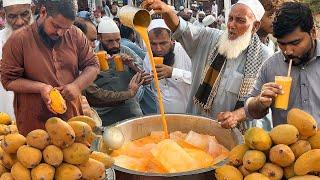 Hardworking Old Man Making Mango Juice  Roadside Drink Ice Mango Milkshake  Karachi Street Food