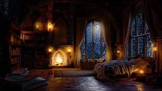 Sleep in this Castle Room Thunder Rain & Fireplace Sounds  12 Hours