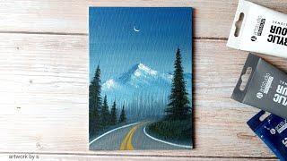 Mountain view  Easy Acrylic Painting Tutorial for Beginners Step by Step  Mini Canvas Painting