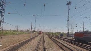 Cab View Train Russia Mariinsk-Krasnoyarsk. Train ride. Summer in Siberia