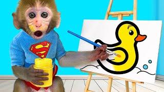 Bebé Mono Bon Bon Va a Pintar y Rescata a un Patito Lindo en un Hueco - MONO BONBON ESP