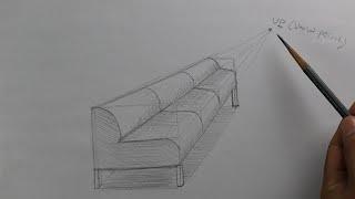 How to draw one point perspective sofa for beginners  how to  #02