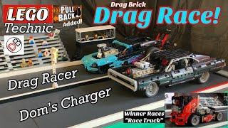 LEGO Technic 42041 Race Truck 42050 Drag Car 42111 Dom’s Charger MOC Pullback Motors Added DRAG RACE