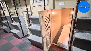 Trying $15 Private Solo Sleep Pod in Tokyo Japan  Capsule Hotel Block Room