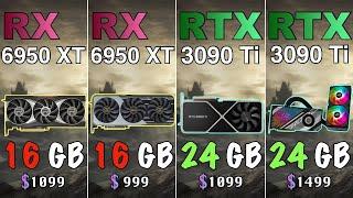 RX 6950 XT v RTX 3090 Ti vs Asus STRIX RTX 3090 Ti LC vs Asrock RX 6950 XT OC Formula