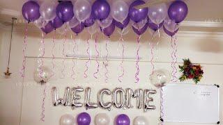 Balloon Decoration at Home For Welcoming a Newborn born baby girl Welcome Home Decoration Ideas