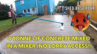 Concrete shed base 4 tonne mixed in a mixer