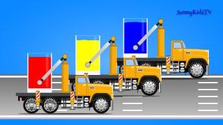 Trucks mix Multicolored Liquids teaching Primary and Secondary Colors.