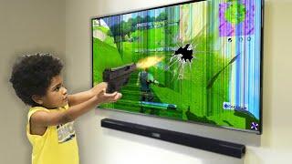 Kid SHOOTS tv after mom TURNS OFF WIFI.. Fortnite