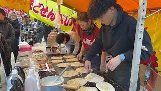 Popular Okonomiyaki Stall in Japan  Japanese Street food