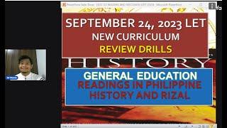 GENERAL EDUCATION SEPTEMBER 2023 LET  SOCSCI READINGS AND RIZAL DRILLS