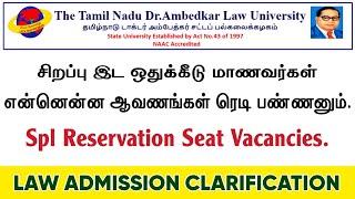 TNDALU Law Admission - 2024  Special Reservation Category Seat Vacancy  5 Year BALLB & 3 Year LLB