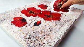 Unique TEXTURED Art + Acrylic Pouring - STUNNING Poppy Painting  AB Creative Mixed Media Tutorial