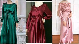 Inspirasi baju gamis satin atau kain mengkilap model Kekinian