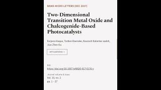 Two-Dimensional Transition Metal Oxide and Chalcogenide-Based Photocatalysts  RTCL.TV