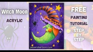 Free ACRYLIC Painting Tutorial  Witch Moon