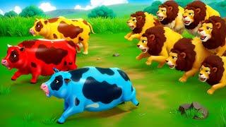 Magical Super Cows Takes on Lion and Tiger  Funny Animals Encounters  Farm vs Wild Animals