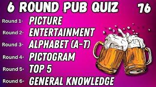 Virtual Pub Quiz 6 Rounds Picture Entertainment Alphabet A-T Pictogram Top 5 Gen Know No.76