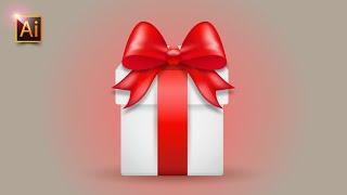 HOW TO DRAW A GIFT BOX WITH A RED BOW? ADOBE ILLUSTRATOR TUTORIAL FOR BEGINNERS.