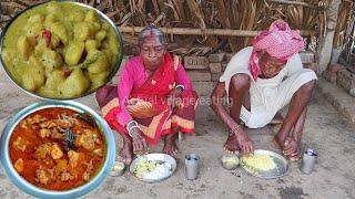 chicken curry and Alu posto recipe cooking&eating by our grandmaactual village life.