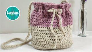 Bolso TEJIDO a CROCHET paso a paso puntos basicos  Lanitas y Colores