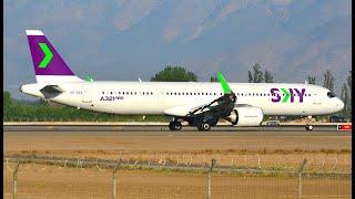 SKY Airline Airbus A321neo CC-DCA takeoff at Santiago de Chile Airport SCLSCEL