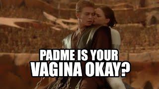 Padme lands on her crotch