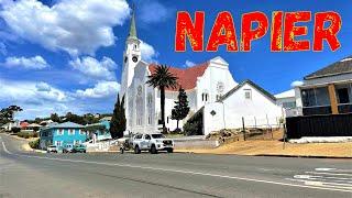 Driving through small charming town Napier in Western Cape South Africa