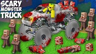 I found A SCARY MONSTER TRUCK WITH SAW WHEELS in Minecraft  DEADLY CAR VS VILLAGERS 