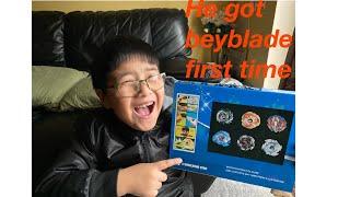 He had his beyblade for the first time.