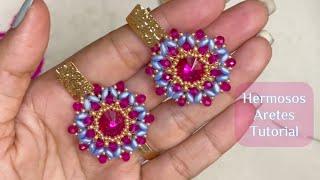 Elegantes aretes para ti 🩵🩷usando superduo rivoli y cristales 🩷¡Ven y te enseño como se hace