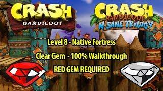 Crash Bandicoot 1 HD - Native Fortress 100% Walkthrough - RED GEM REQUIRED