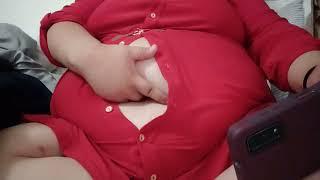 SSBBW Hiccups and naval play in red dress