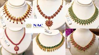 NAC Jewellery Light Weight Ruby Emerald Gold Necklace Collections