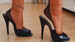 black heels  high heels with stockings  trendy footwear collection for ladies  #youtube #heels