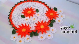 كروشية مفرش دائرى سهل وبسيط للمبتدئين - بفكرة  تاخد العقل  circular crochet doily