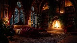 Cozy Castle Haven - Rain Fireplace & Thunderstorm Sounds to Sleep Instantly