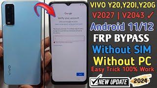 VIVO Y20 FRP Bypass Android  1112  New Method 2024  Y20I Reset Google Account Lock Without PC