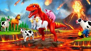 T-Rex Saves Farm Animals from Volcano Lava  Epic Dinosaur Rescue Adventure