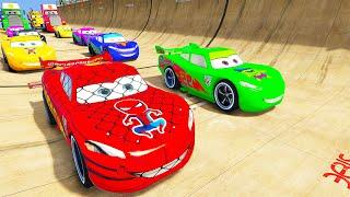 SPIDERMAN McQueen and Friends Long JUMP Challenge  SUPERHEROES HULK Disney Cars MACK TRUCK  - GTA V